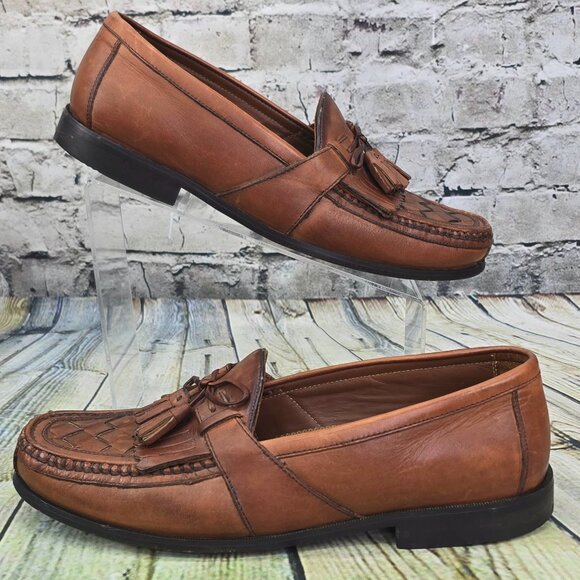 Johnston & Murphy Halsey Loafers Men’s 11.5 M Brown Woven Kiltie Tassel 20-2394 - Picture 2 of 9